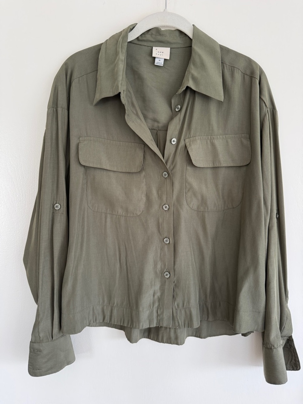 a new day Olive Utility Button-Front Blouse